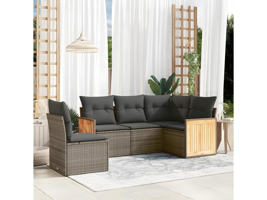 5-piece garden furniture set with grey resin wicker cushions OJCE01203