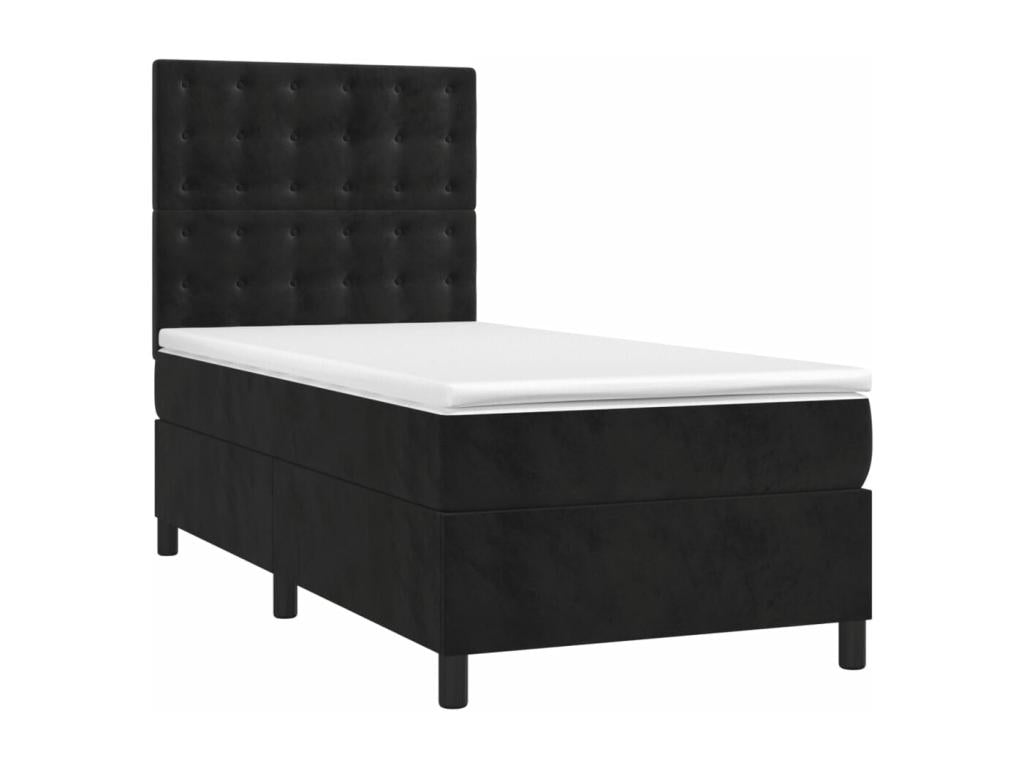 Upholstered bed base with mattress and LED lighting, black, 90x200 cm, velvet, CZZL32526