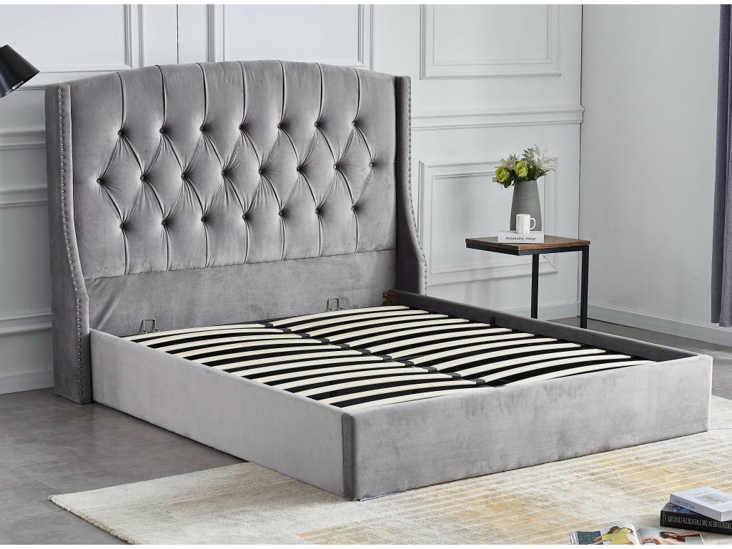 Zensova velvet diamond-patterned upholstered storage bed - Grey - 160x200 CLKB12716