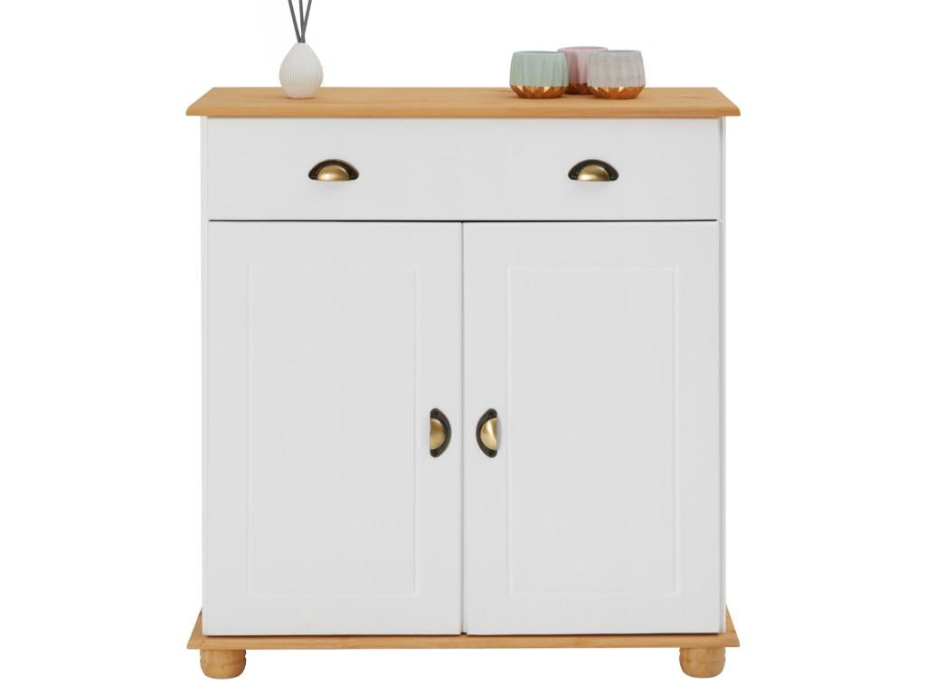 Zensova sideboard, chest of drawers, low storage unit with 1 drawer and 2 doors in solid pine, white and brown stained finish ODFV35448