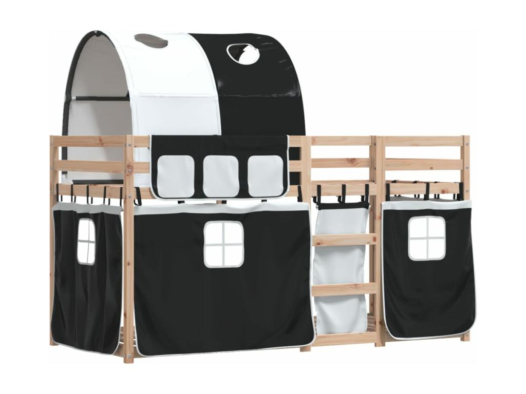 Bunk bed with white curtains / Zensova 90x200 cm solid pine wood ZCEO23028