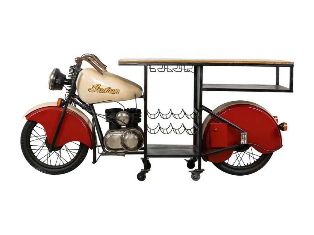 Motorcycle bottle rack in wood and red metal 220x40x100h GVBL60808