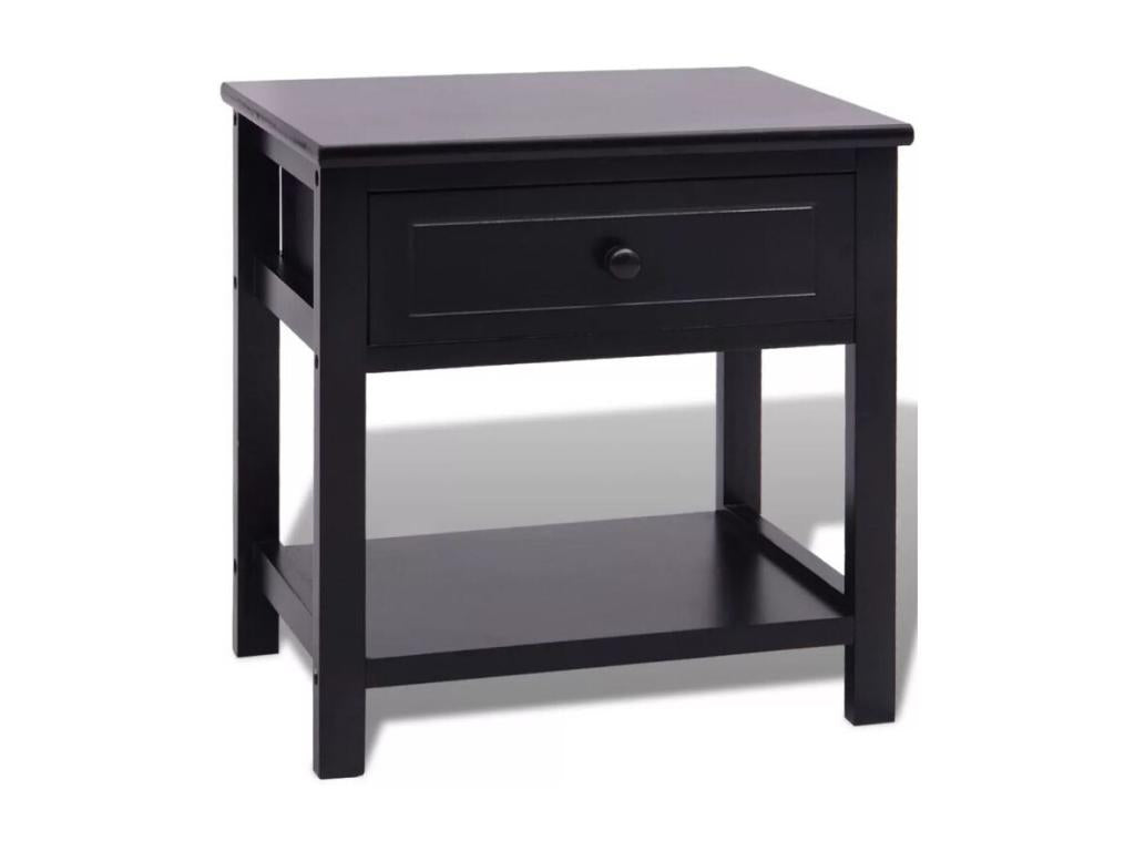 Bedside table with 1 drawer and 1 top, solid black paulownia wood - Set of 2 QWRB50109