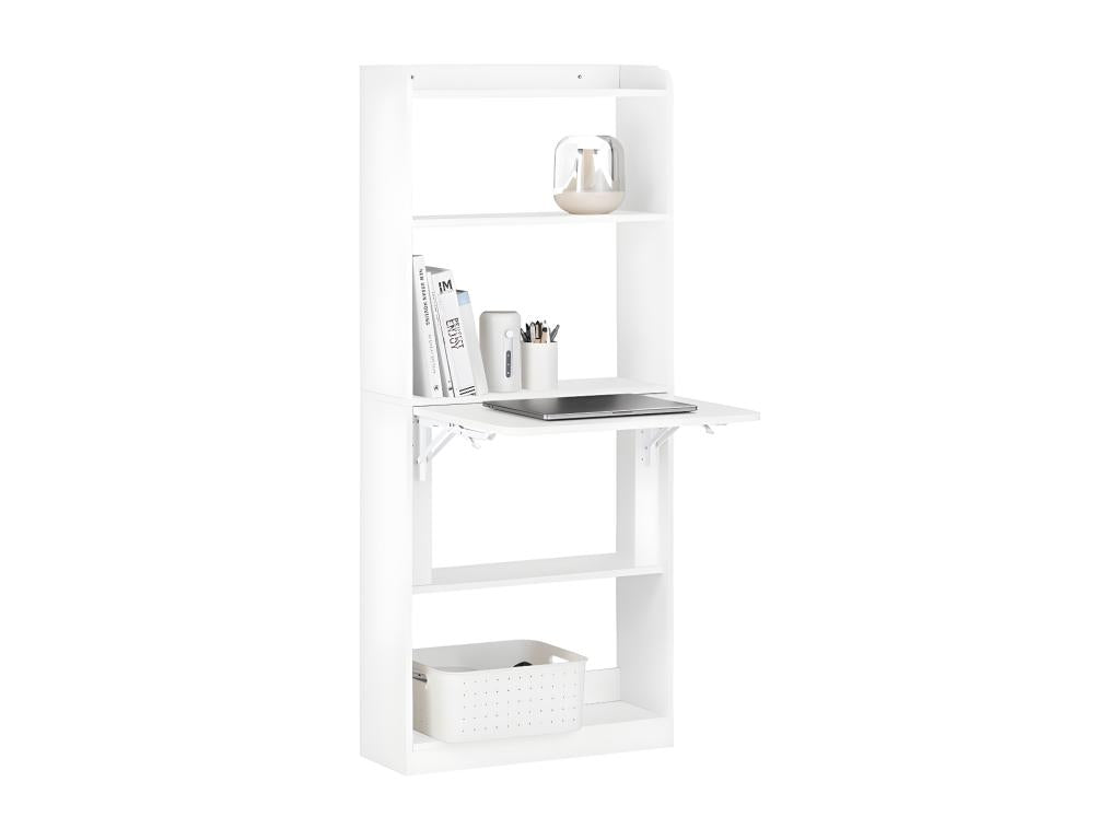 Zensova Folding Computer Desk, Drop-Leaf Computer Table with Storage Shelves, 64x58x145 cm, FWT92-HW XXJE10562