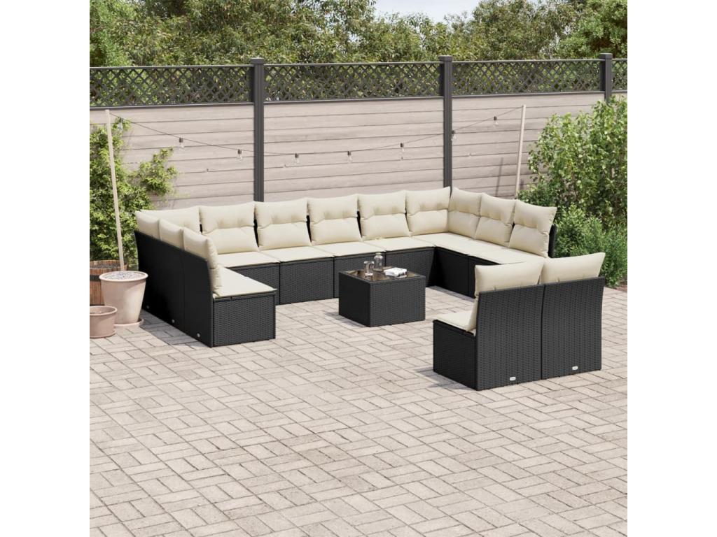 Garden furniture set with cushions, 13 pieces, black woven resin, IWKP03180
