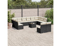 Garden furniture set with cushions, 13 pieces, black woven resin, IWKP03180