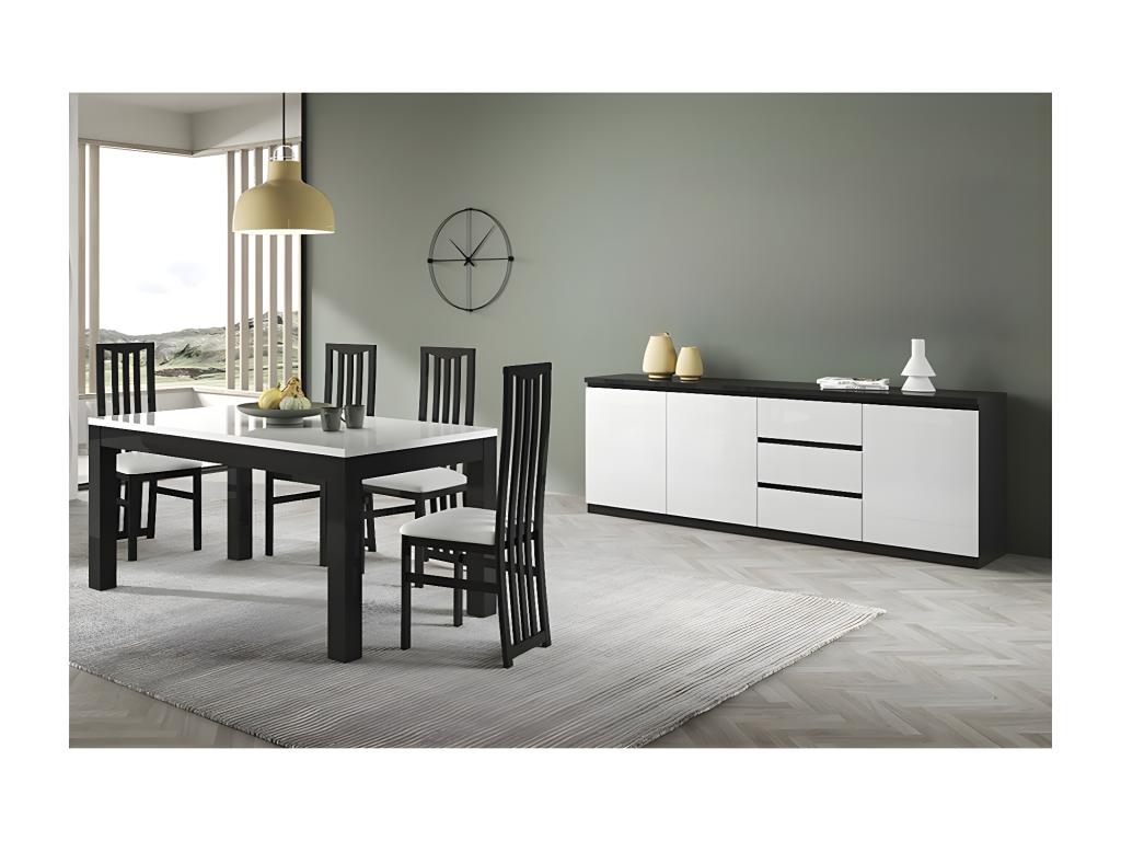 Elariva - Black and White Lacquered Living Room Set with 160cm Table and 3-Door Sideboard MLNU47547
