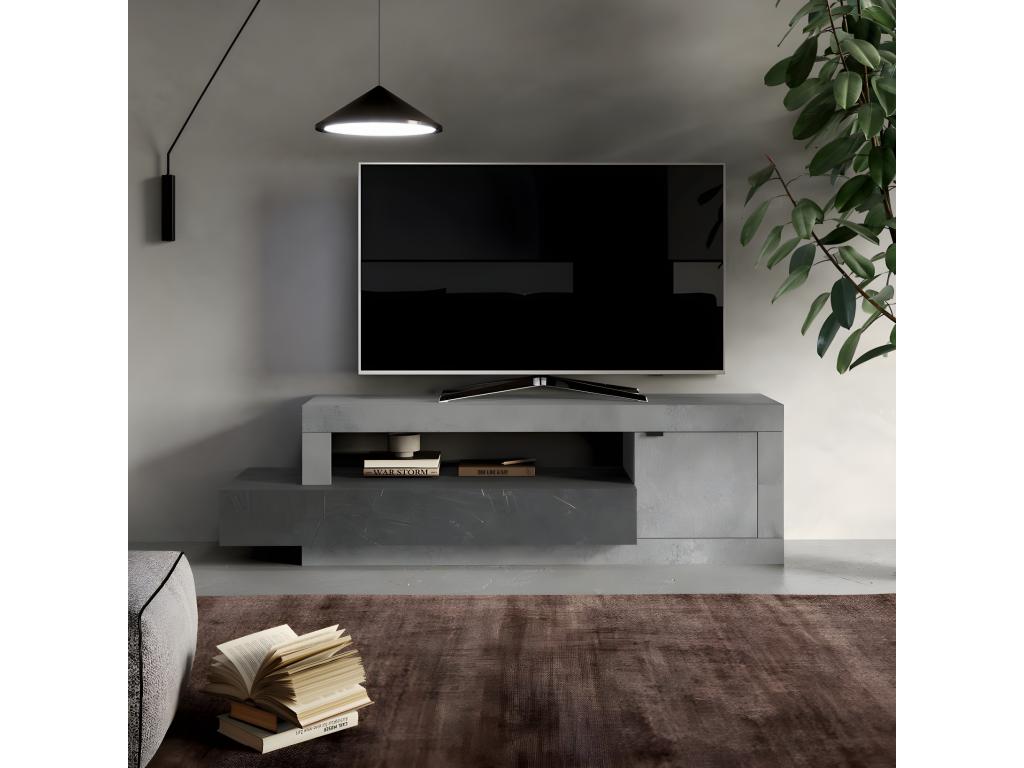 TV stand with 1 door and 1 drawer, Cement/Lead finish - Zensova LPXT59922