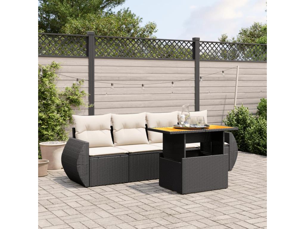 5-piece garden furniture set with cushions, black woven resin XIZC41522