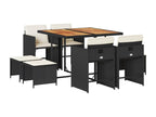 9-piece garden dining set with cushions, black resin wicker SIGE78346