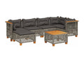 7-piece garden furniture set with cushions, grey woven resin BVLR55294