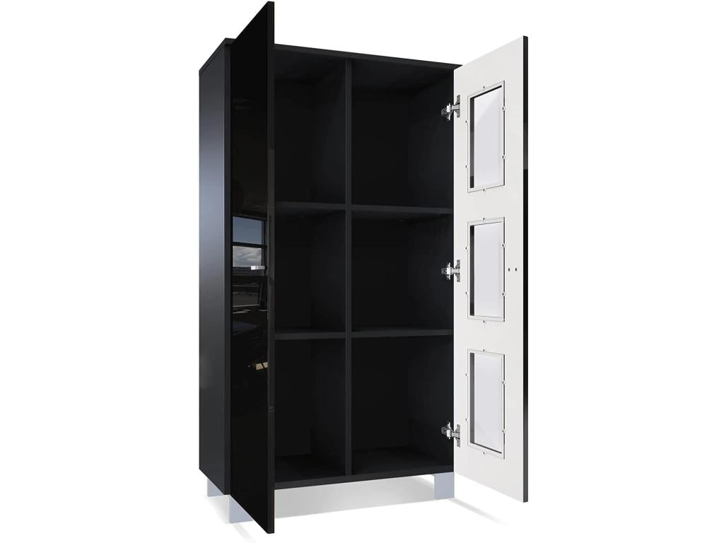 Freestanding display cabinet with 2 doors and 3 panes of glass, Zensova matte/ Zensova high gloss/ Zensova anthracite, 71x129x35 cm, MKTH37456