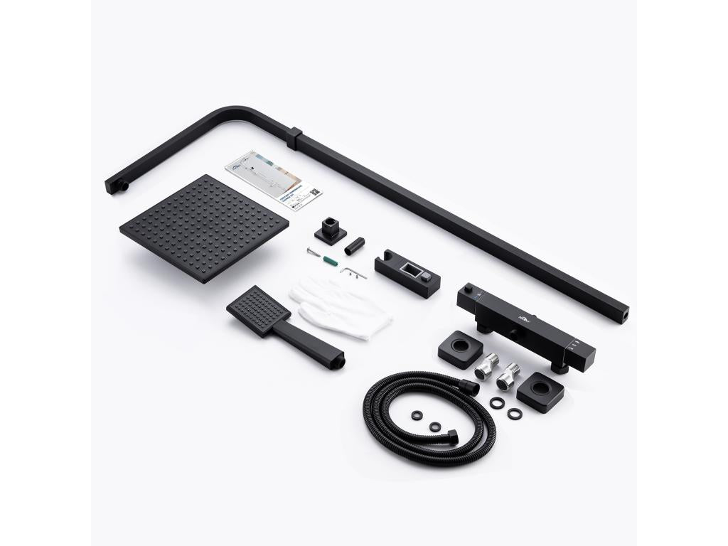 Thermostatic Shower Column, Black, Adjustable Height, Shower Column with Mixer Tap, Shower Mixer for Bathroom WPPL42367