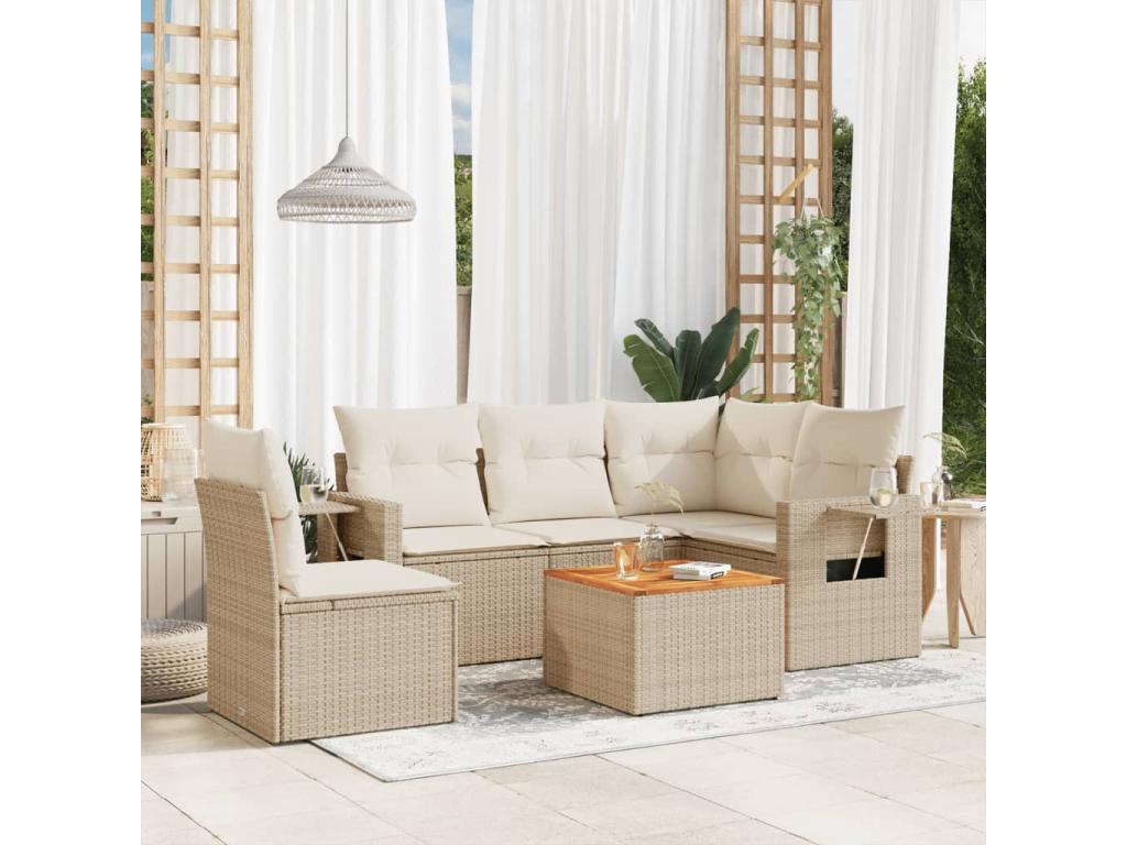Garden furniture set with cushions, 6 pieces, beige woven resin, YWLK30714