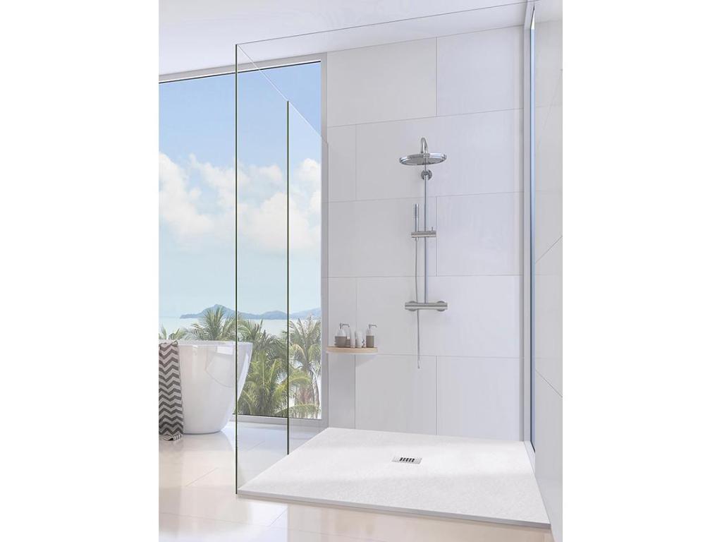 Zensova Extra Slim White 75x120 cm Shower Tray in Synthetic Resin and Marble Powder with Free-Range Drain XTRB39205