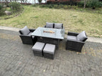 Rattan garden furniture set with gas fire pit table, armchair, loveseat, stool MPYI32893