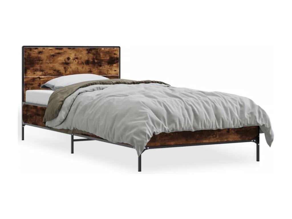Smoked oak bed frame 75x190 cm engineered wood and metal MXBS13877