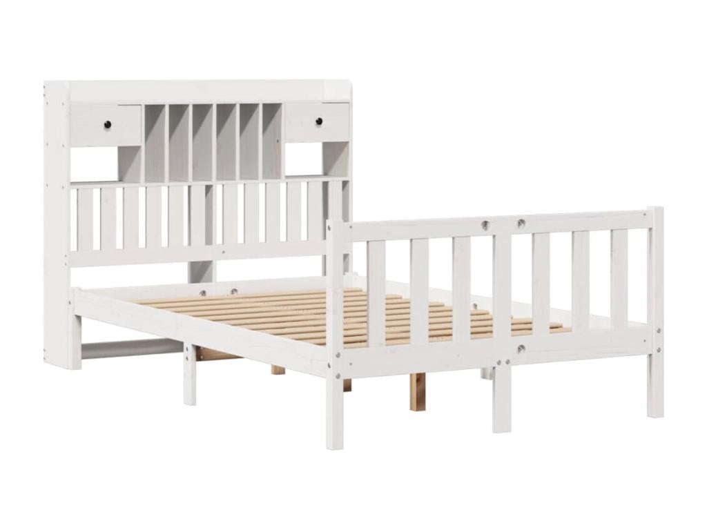 White bookcase bed without mattress, 135x190 cm, solid pine wood, PUYF66557