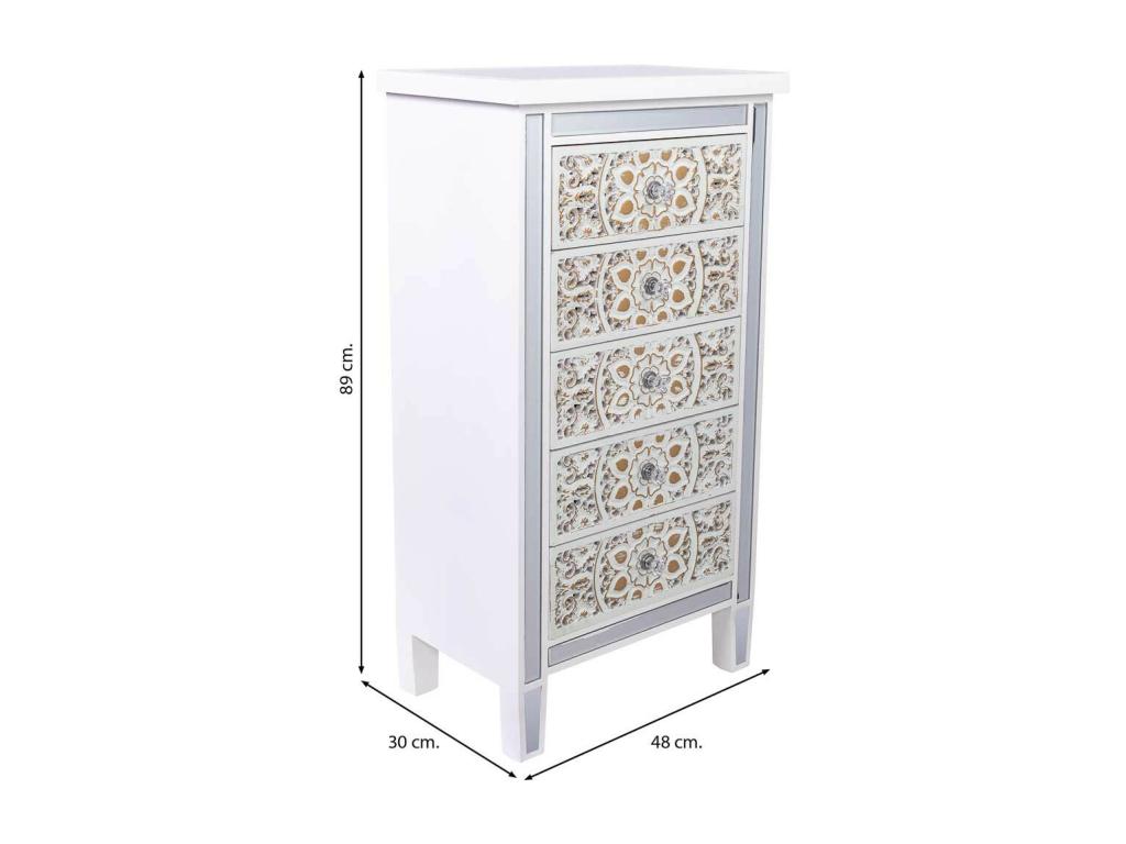 Wooden and glass chest of drawers with 5 drawers 48x30x89 PDPI14803