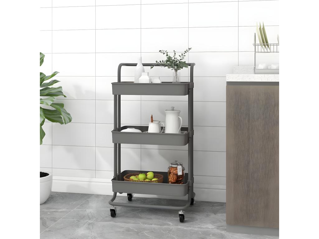 3-Tier Kitchen Trolley, Grey, 42x35x85 cm, Iron and ABS, ZOUM82233