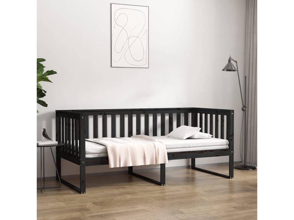 Daybed without mattress, black, 90x190 cm, solid pine wood, WJXY20088