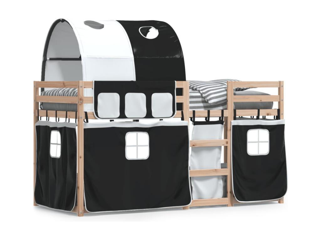 Bunk bed with white curtains / Zensova 90x200 cm solid pine wood ZCEO23028