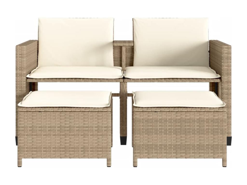 2-seater garden sofa with table and stools, beige rattan MZKM36686