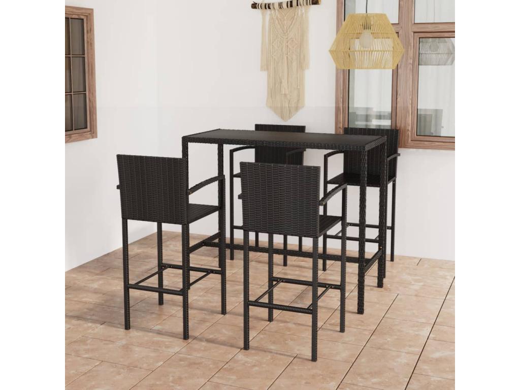 5-Piece Garden Bar Set, Black Wicker Resin CITG19321