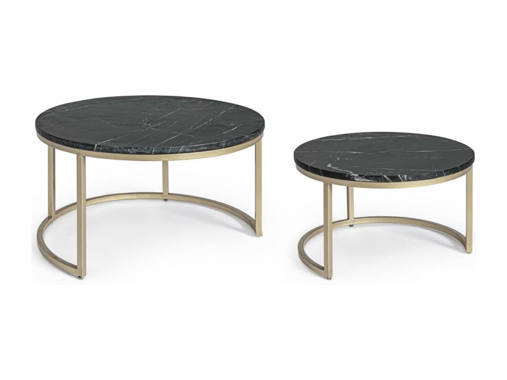 Elariva - Set of 2 round tables in black marble and steel PCUP65951