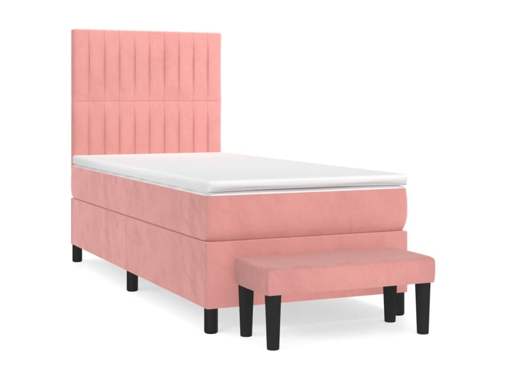 Zensova bed with mattress, pink, 100x200 cm, velvet, MNHA51836