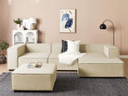 Right-hand corner modular sofa with 3 seats and ottoman in beige linen Lysvia NPMU98344