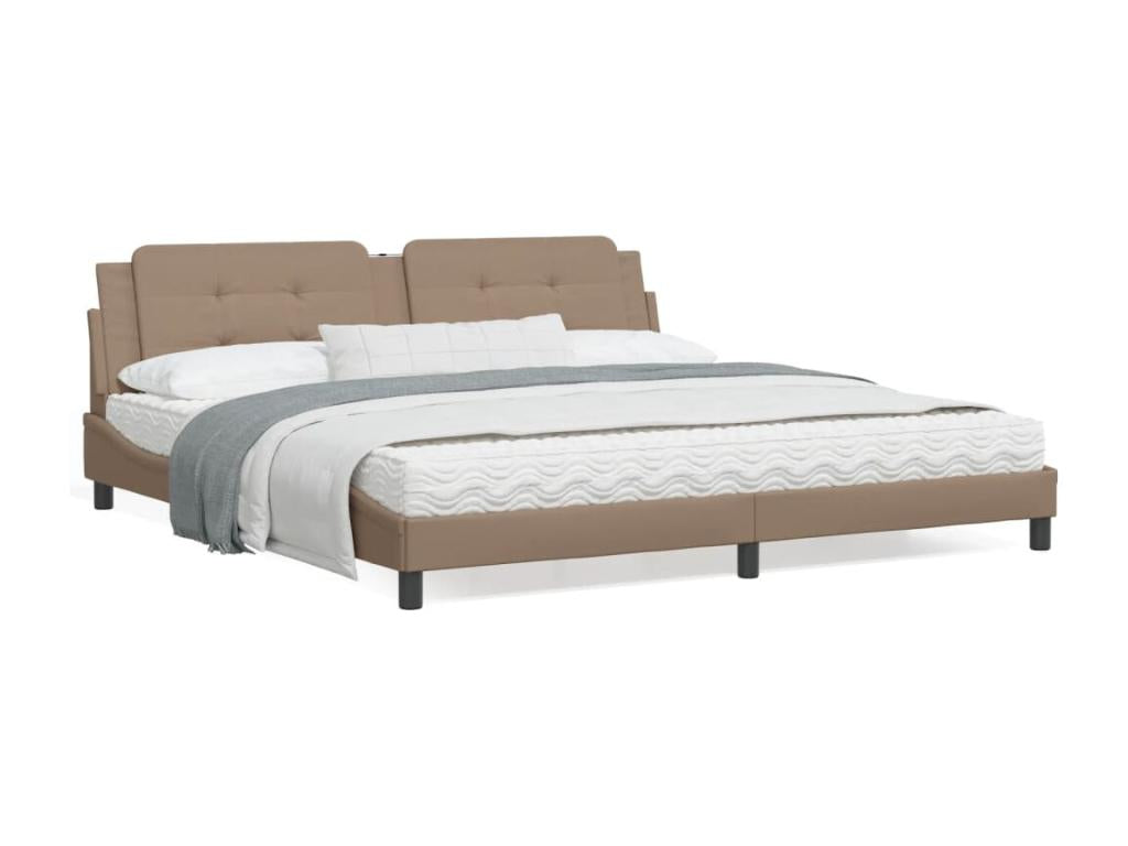 Bed frame with headboard, Cappuccino color, 200x200 cm, faux leather, PJLF92638