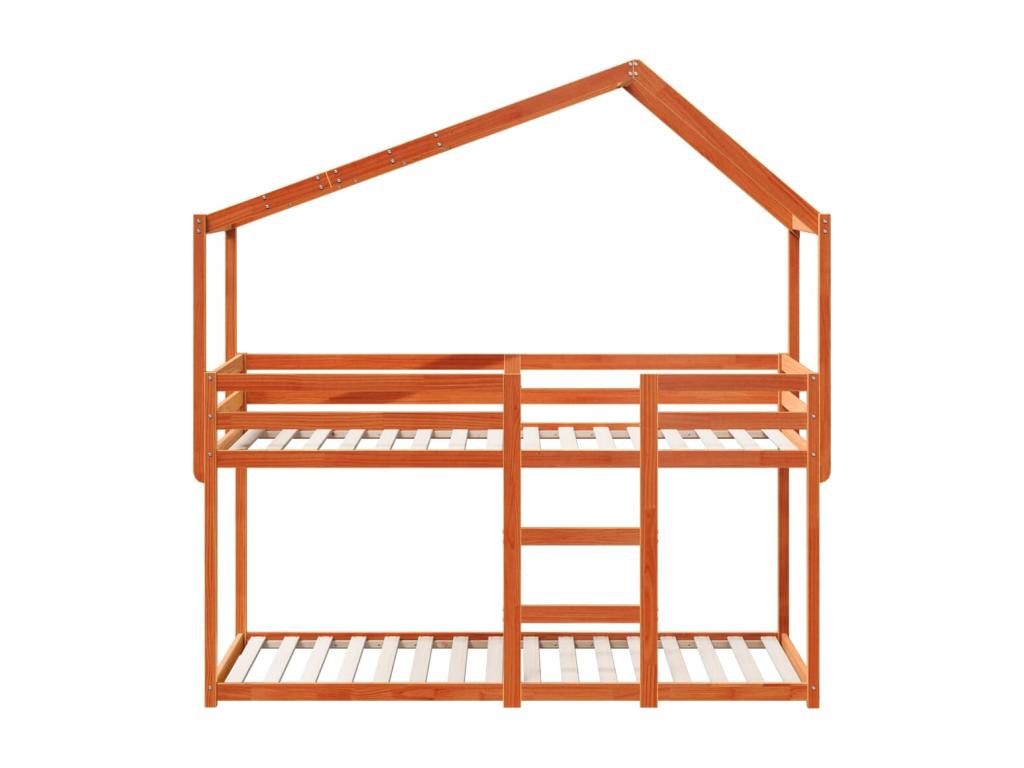 Bunk bed with brown waxed roof, 90x190cm, solid pine wood QYWX00314