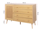 Buffet 120x40x836cm - Cabinet with 4 drawers and 1 rattan door - made of MDF PB wood - wood color NJEP64812