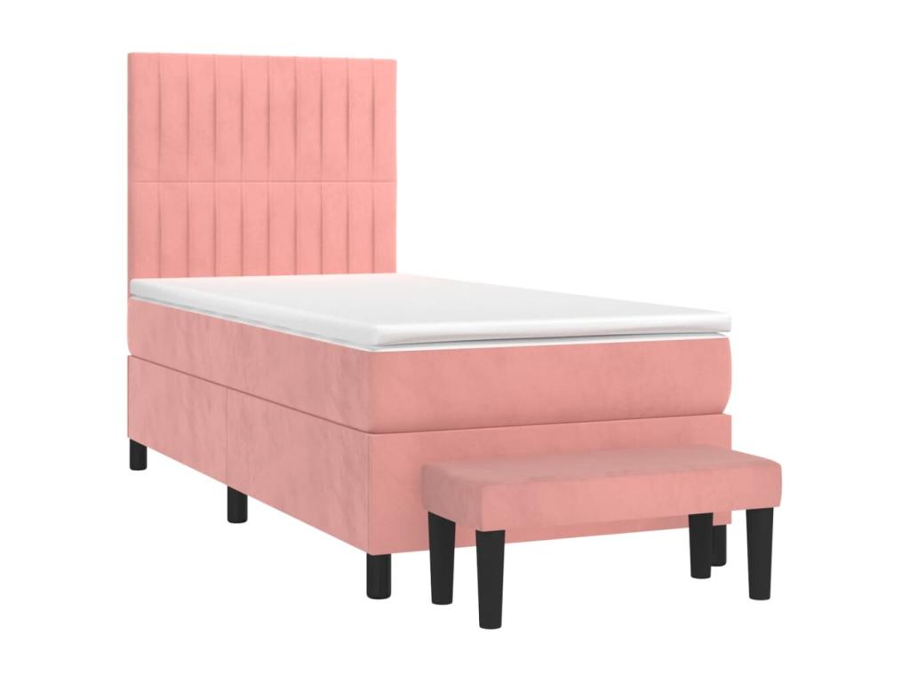 Zensova bed with mattress, pink, 100x200 cm, velvet, MNHA51836