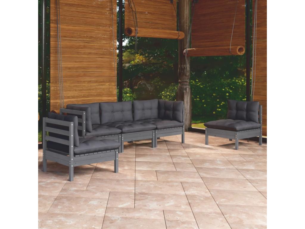 5-piece garden furniture set with cushions, solid pine wood CJOP32282