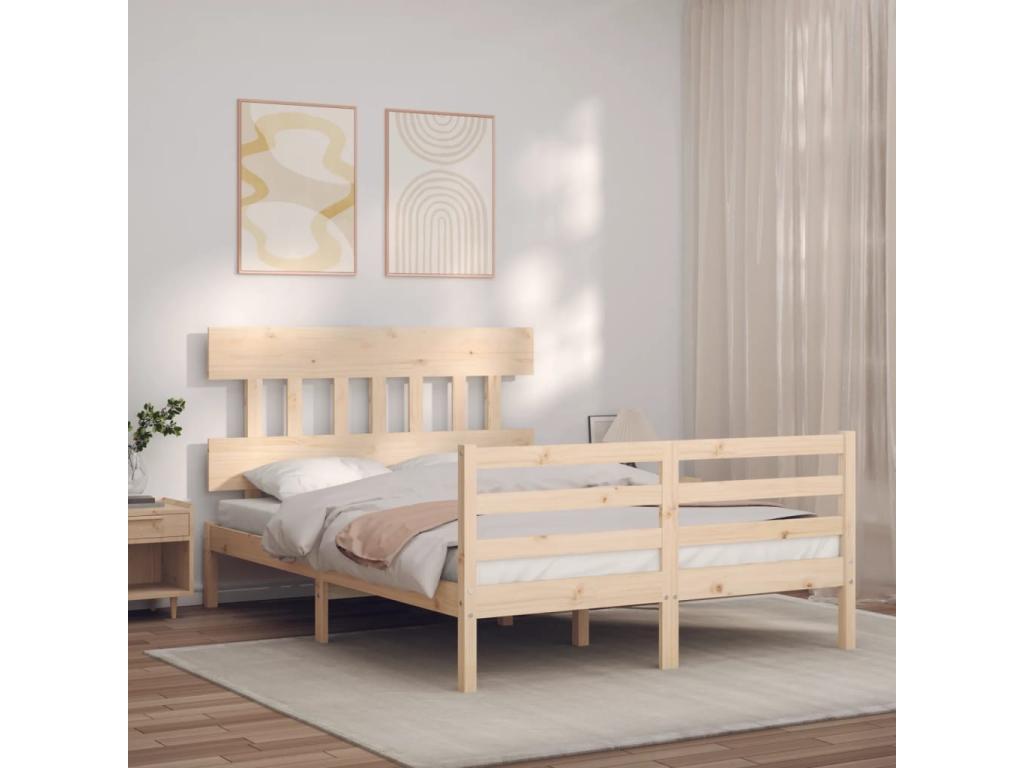 Bed frame with headboard, small double bed, solid wood XRGW78510