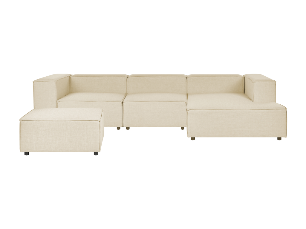 Right-hand corner modular sofa with 3 seats and ottoman in beige linen Lysvia NPMU98344