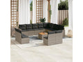 13-piece garden furniture set with cushions, grey woven resin ANQU44593