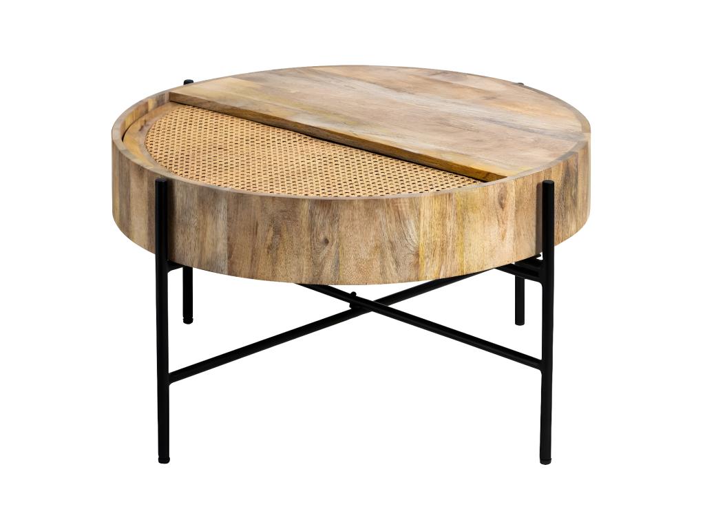 Elariva round coffee table in wood and caning XEHW55046