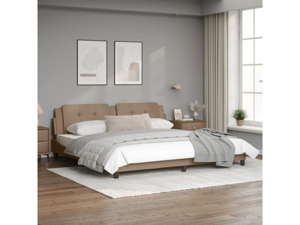 Bed frame with headboard, Cappuccino color, 200x200 cm, faux leather, PJLF92638