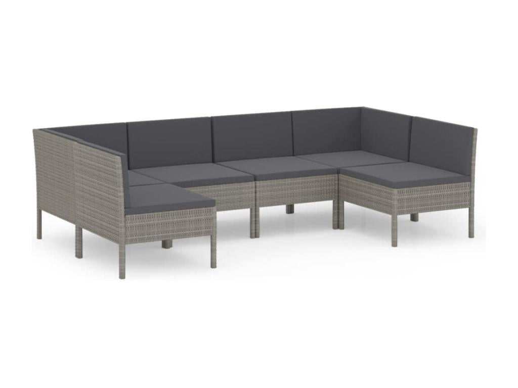 6-piece garden furniture set with cushions, grey woven resin ZJWE40120