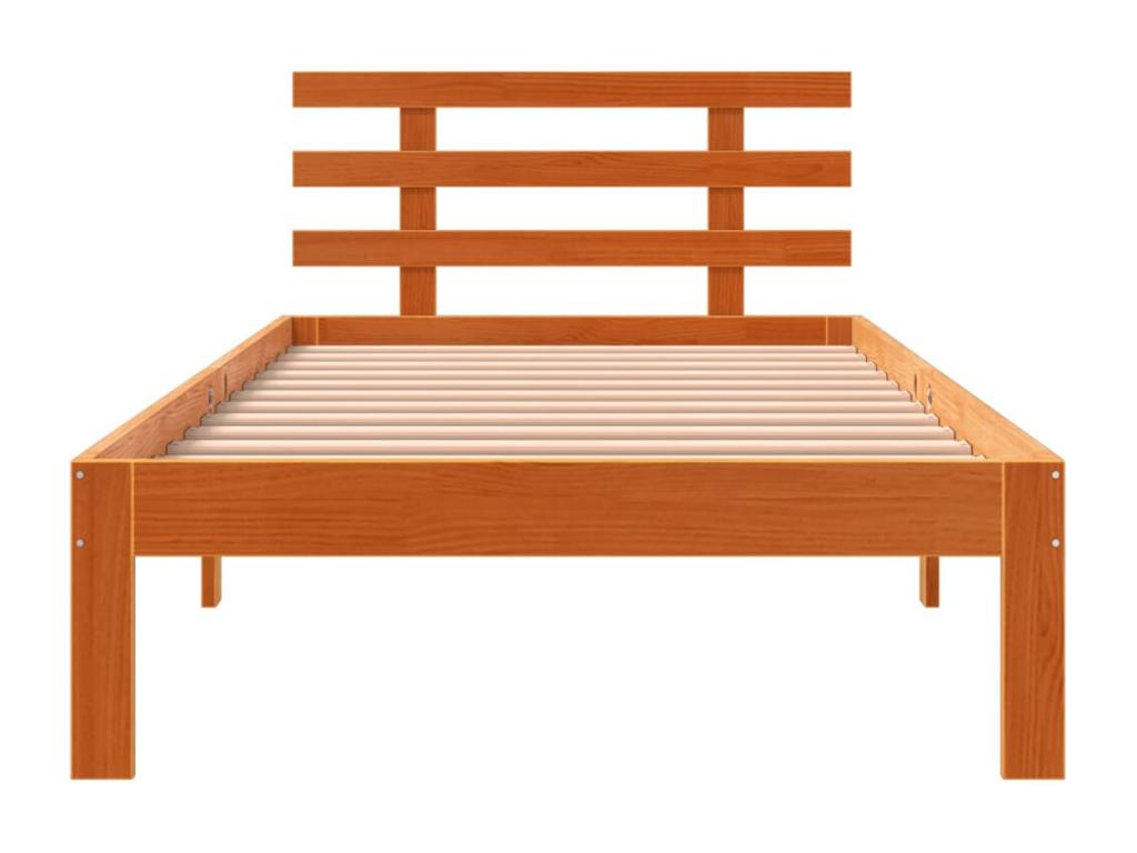 Bed frame without mattress, brown wax finish, 90x200 cm, solid pine wood, IJTB03806