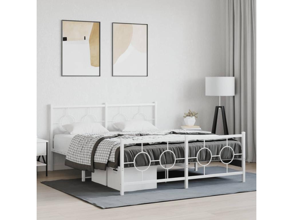 Metal bed frame with white headboard/footboard 160x200cm QOJF28390