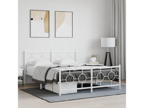 Metal bed frame with white headboard/footboard 160x200cm QOJF28390