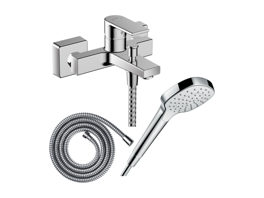 Zensova mechanical bath/shower mixer pack, Metaflex flexible hose, Zensova white/chrome shower head NEFU24402