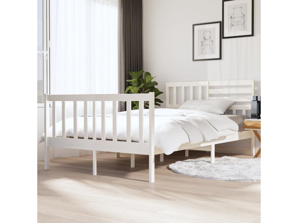 Bed frame without mattress, white, solid wood, PPME67064