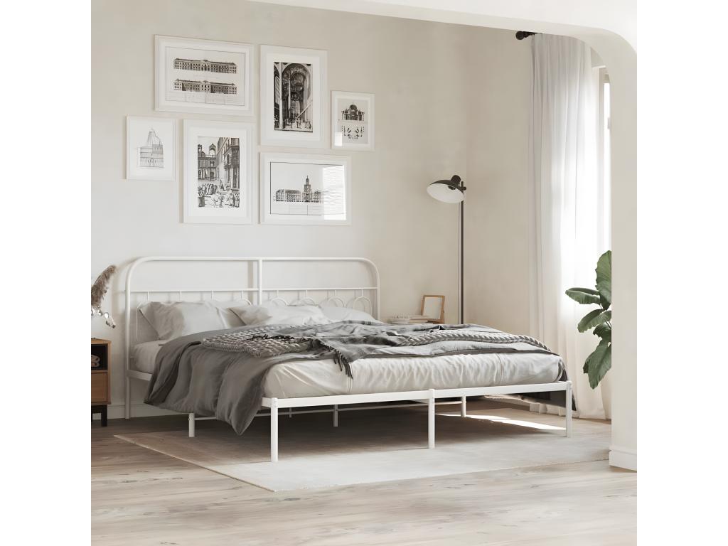 Metal bed frame with white headboard 183x213 cm WNQZ04047