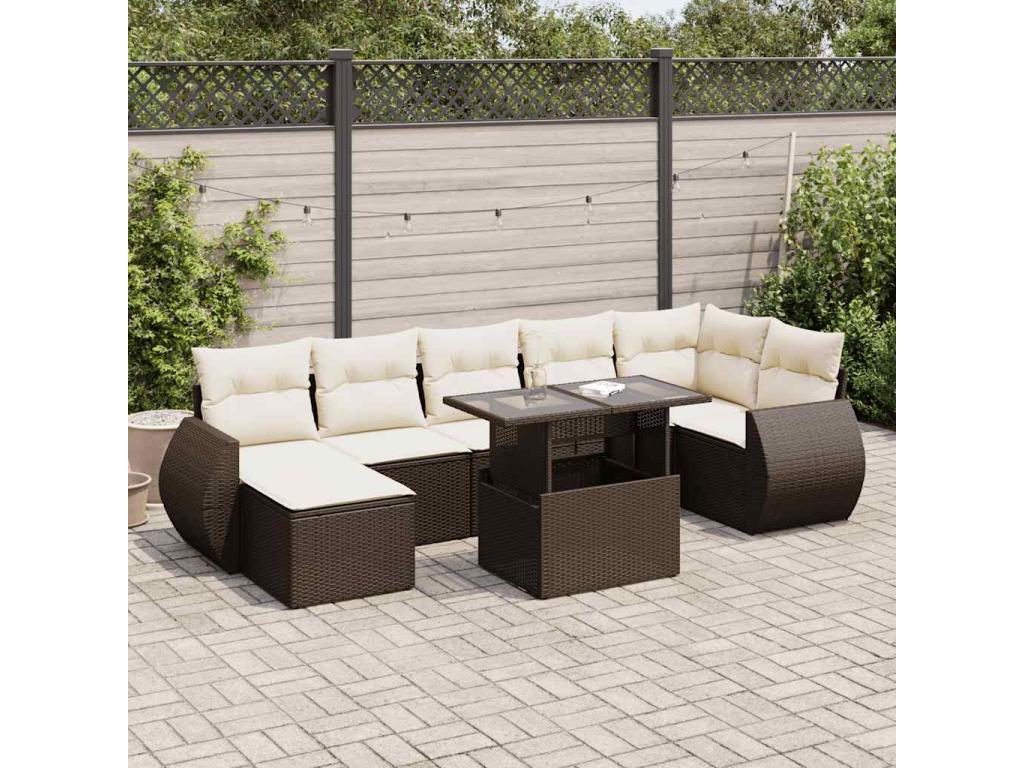 8-piece garden furniture set with brown resin wicker cushions GGAT39711