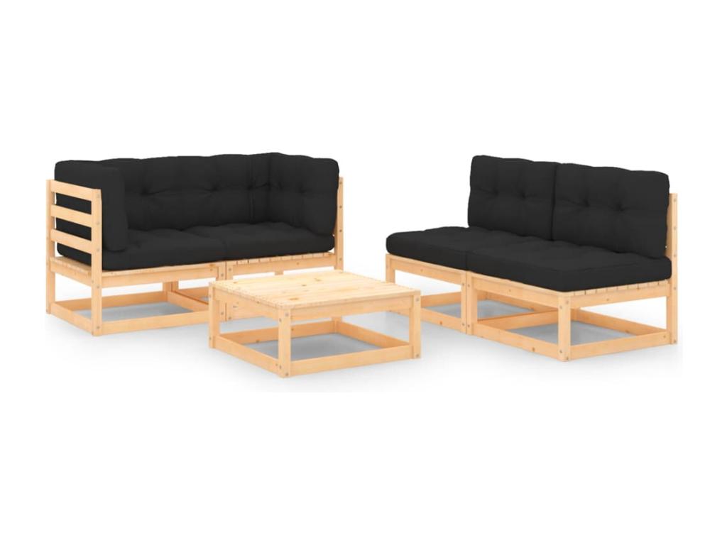 5-piece garden furniture set with cushions, solid pine wood FCJJ20546